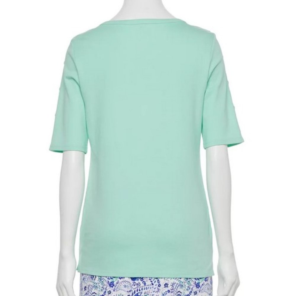 Croft & Barrow Button Shoulder Tee Top L - Picture 2 of 7